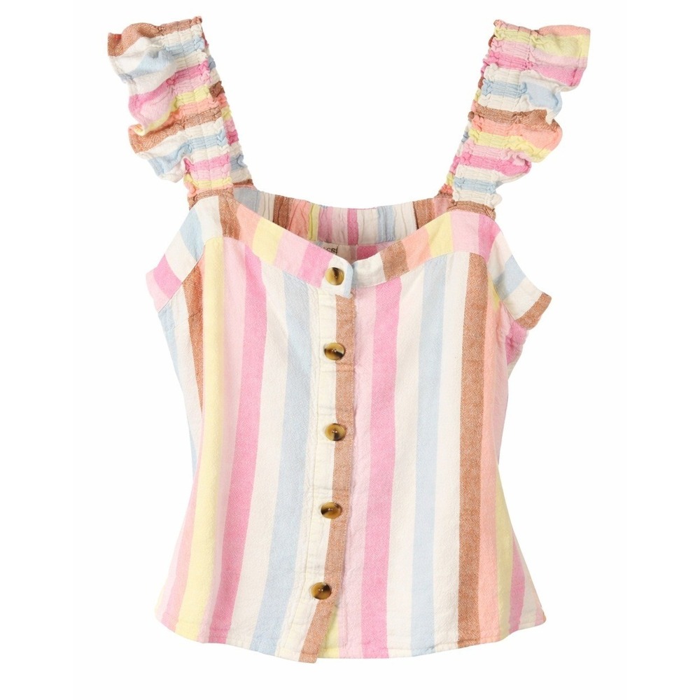 Women's J. Crew Large Viscose Linen Blend Flutter Sleeve Striped Tank Top‎